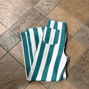 Maeve Green and White Vertical Stripe Pants